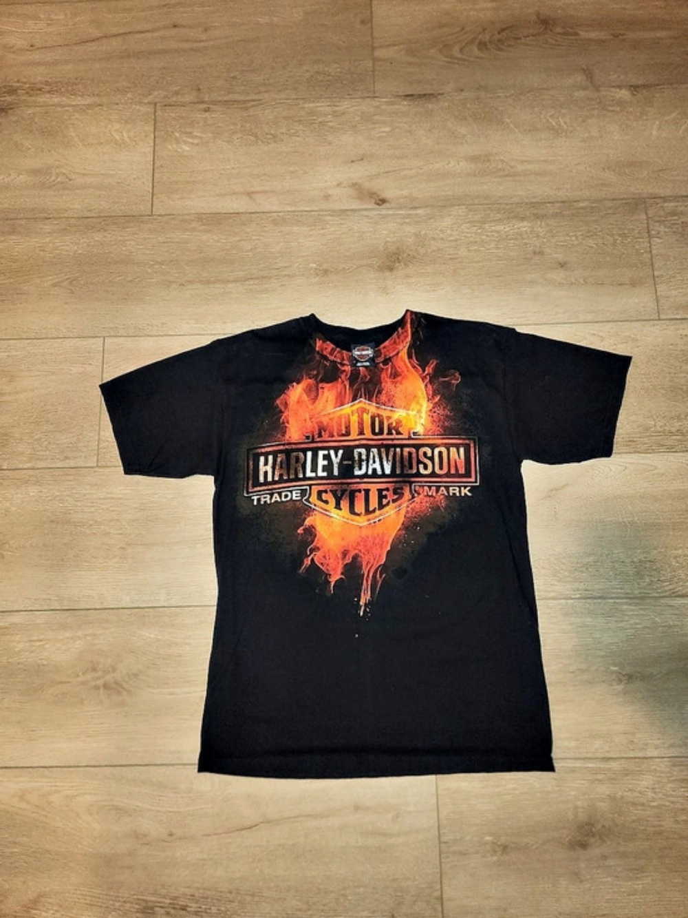 Vintage Y2K Harley Davidson Black Flame Graphic T-shirt Men Size Medium Like New